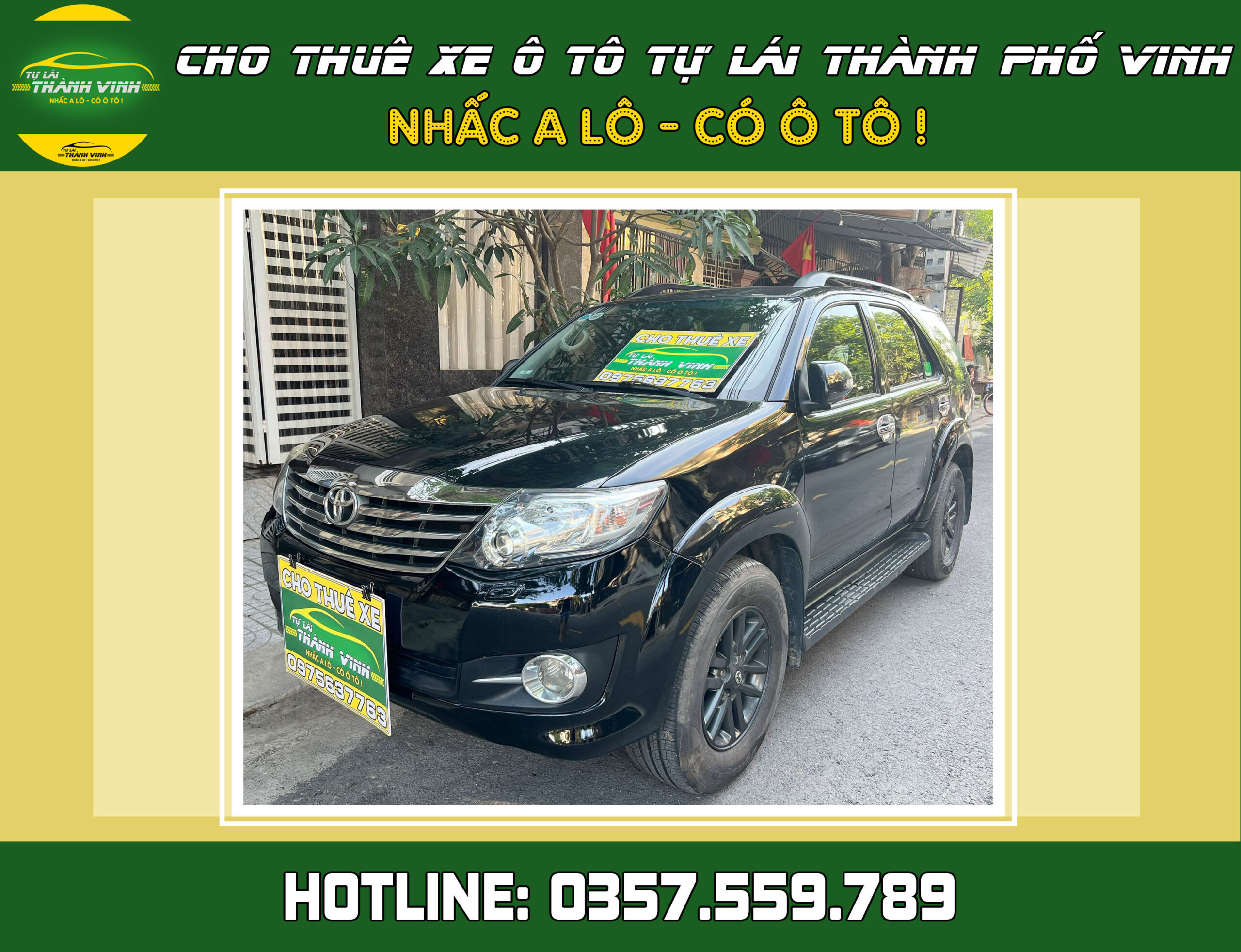 Cho thuê xe tự lái Toyota Fortuner máy xăng 7 chỗ ở Vinh, Nghệ An