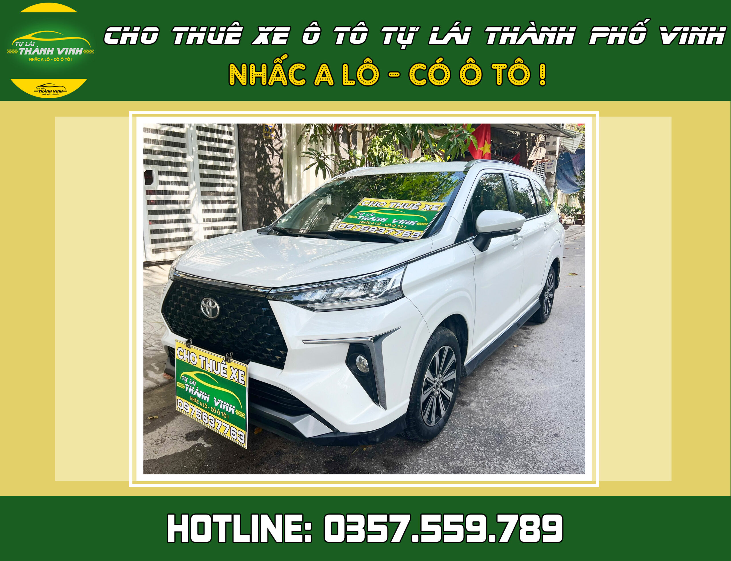 Cho thuê xe tự lái Toyota Veloz Trắng 7 chỗ ở Vinh, Nghệ An