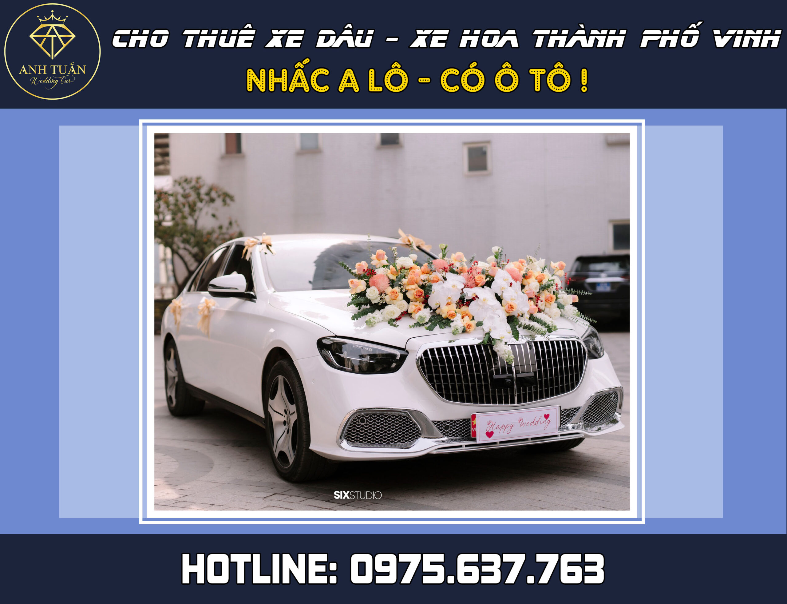 Cho thuê xe hoa, xe cưới VIP Mercedes New Maybach S450 trắng ở Vinh, Nghệ An