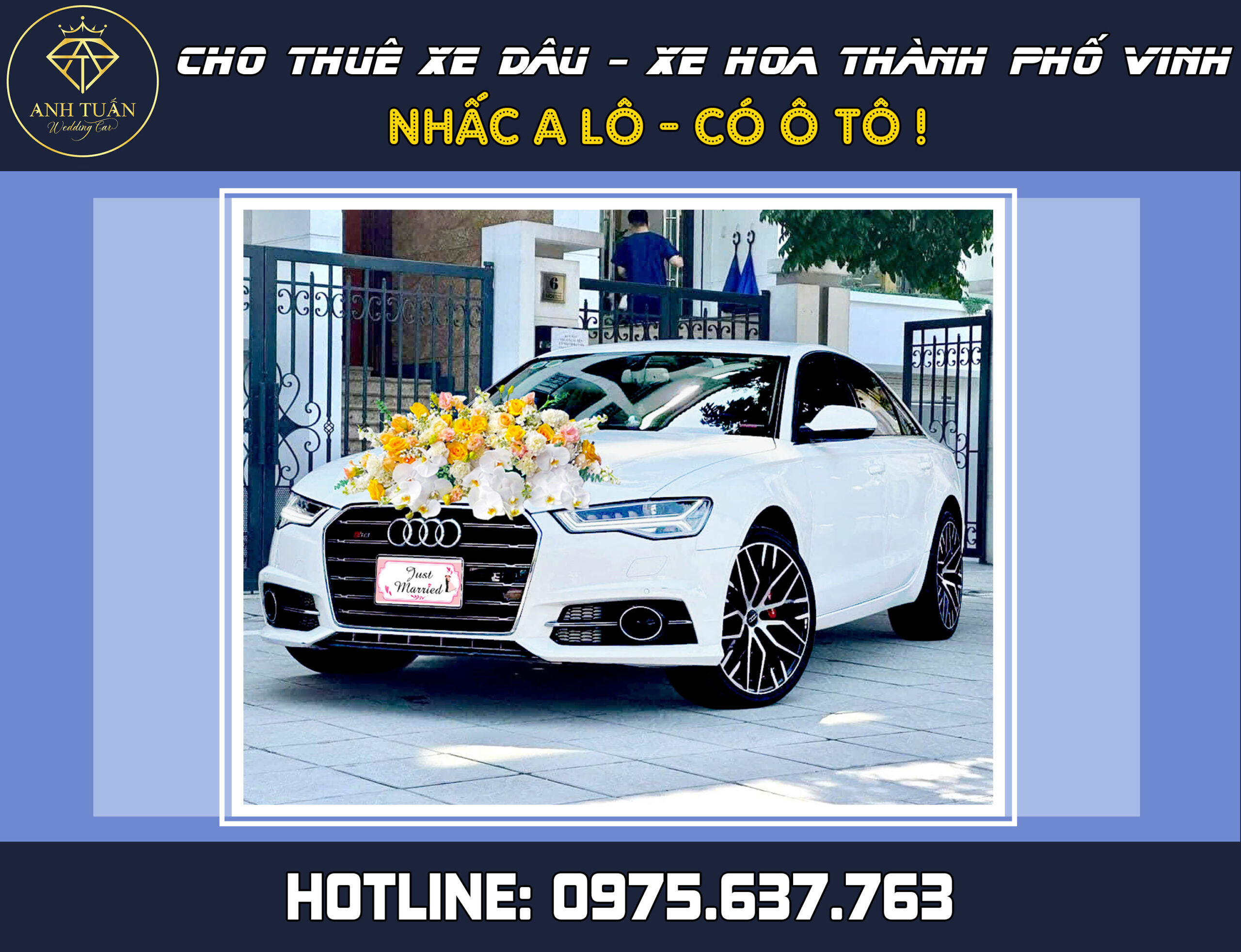 Cho thuê xe hoa, xe cưới VIP Audi A6 trắng ở Vinh, Nghệ An